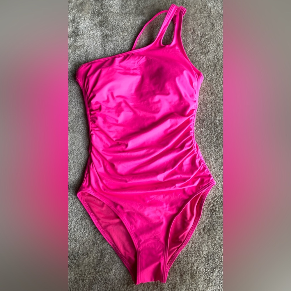 Vibrant Pink One-Piece one-shoulder Swimsuit NWT - Picture 3 of 8